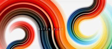 Gökkuşağı sıvı renkli arka plan - girdap ve daireler, bükülmüş sıvı renkler, renkli mermer veya plastik dalgalı doku zemin, çok renkli şablonu için iş veya teknoloji