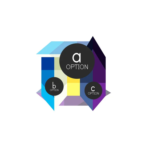 Plantilla de diseño de infografías de opciones geométricas coloridas abstractas con opciones de abc de muestra. Antecedentes abstractos para presentación comercial o banner informativo — Archivo Imágenes Vectoriales