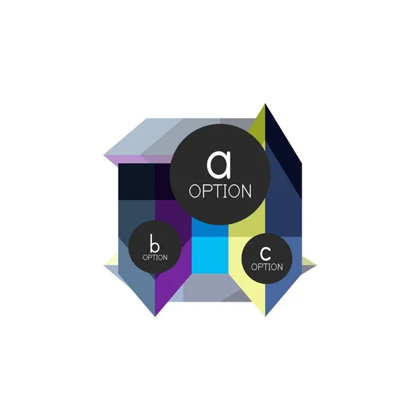 Plantilla de diseño de infografías de opciones geométricas coloridas abstractas con opciones de abc de muestra. Antecedentes abstractos para presentación comercial o banner informativo — Archivo Imágenes Vectoriales