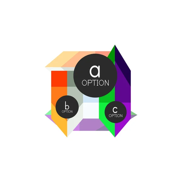 Plantilla de diseño de infografías de opciones geométricas coloridas abstractas con opciones de abc de muestra. Antecedentes abstractos para presentación comercial o banner informativo — Archivo Imágenes Vectoriales