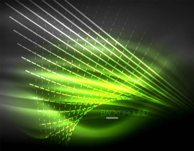 Yumuşak ışık efekti, parlak parlak neon koyu arka plan üzerinde düz çizgiler. Enerji Teknoloji fikir