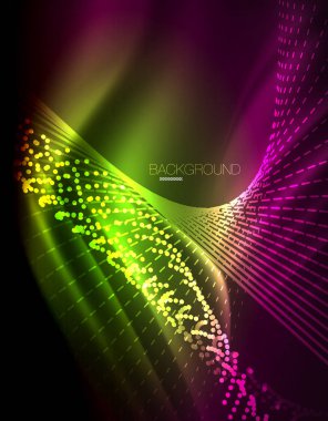 Yumuşak ışık efekti, parlak parlak neon koyu arka plan üzerinde düz çizgiler. Enerji Teknoloji fikir