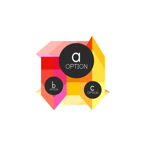 Plantilla de diseño de infografías de opciones geométricas coloridas abstractas con opciones de abc de muestra. Antecedentes abstractos para presentación comercial o banner informativo — Archivo Imágenes Vectoriales