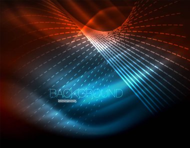 Yumuşak ışık efekti, parlak parlak neon koyu arka plan üzerinde düz çizgiler. Enerji Teknoloji fikir