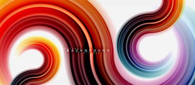 Gökkuşağı sıvı renkli arka plan - girdap ve daireler, bükülmüş sıvı renkler, renkli mermer veya plastik dalgalı doku zemin, çok renkli şablonu için iş veya teknoloji