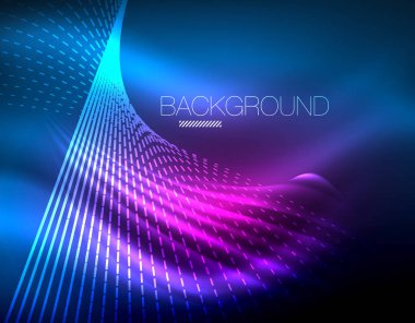 Yumuşak ışık efekti, parlak parlak neon koyu arka plan üzerinde düz çizgiler. Enerji Teknoloji fikir