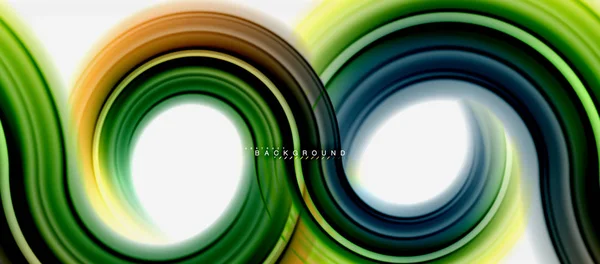 Linea di colori fluido arcobaleno sfondo astratto - turbinio e cerchi, design a colori liquidi intrecciati, marmi colorati o texture ondulata in plastica sullo sfondo, modello multicolore per business o tecnologia — Vettoriale Stock