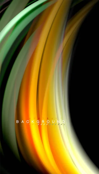 Flüssige Farben abstrakter Hintergrund, verdrehtes flüssiges Design auf schwarzem, buntem Marmor oder Kunststoff wellenförmigem Hintergrund, mehrfarbige Vorlage für Business- oder Technologiepräsentation oder Web-Broschüreneinband — Stockvektor