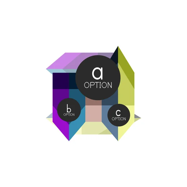 Plantilla de diseño de infografías de opciones geométricas coloridas abstractas con opciones de abc de muestra. Antecedentes abstractos para presentación comercial o banner informativo — Archivo Imágenes Vectoriales