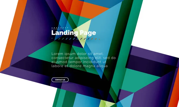 Forma cuadrada fondo abstracto geométrico, plantilla de diseño web de landing page — Archivo Imágenes Vectoriales