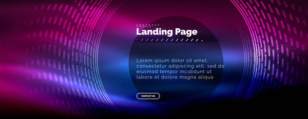 Linhas techno brilhantes néon, oi-tech modelo de fundo abstrato futurista com círculos, modelo de landing page — Vetor de Stock