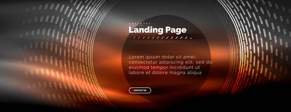 Linhas techno brilhantes néon, oi-tech modelo de fundo abstrato futurista com círculos, modelo de landing page — Vetor de Stock