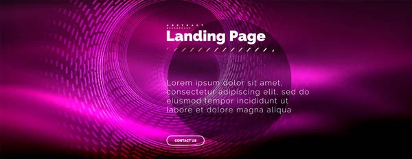 Linhas techno brilhantes néon, oi-tech modelo de fundo abstrato futurista com círculos, modelo de landing page — Vetor de Stock