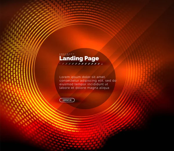 Neón brillantes líneas techno, alta tecnología futurista plantilla de fondo abstracto con círculos, plantilla de landing page — Vector de stock