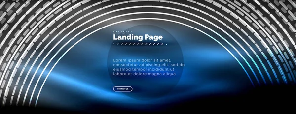 Linhas techno brilhantes néon, oi-tech modelo de fundo abstrato futurista com círculos, modelo de landing page — Vetor de Stock