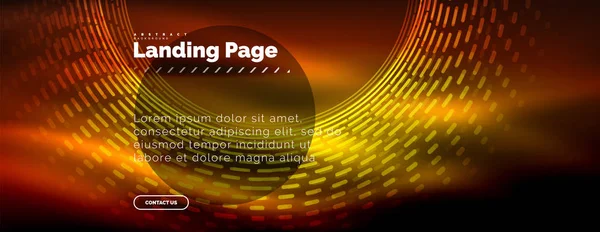 Neon glühende Techno-Linien, Hi-Tech futuristische abstrakte Hintergrundvorlage mit Kreisen, Landing Page Template — Stockvektor