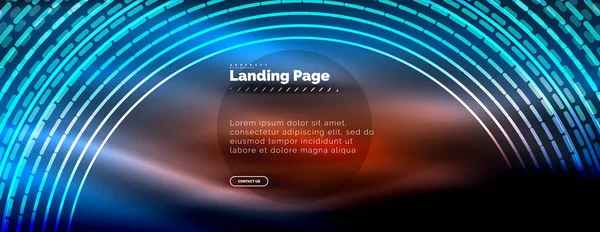 Linhas techno brilhantes néon, oi-tech modelo de fundo abstrato futurista com círculos, modelo de landing page —  Vetores de Stock