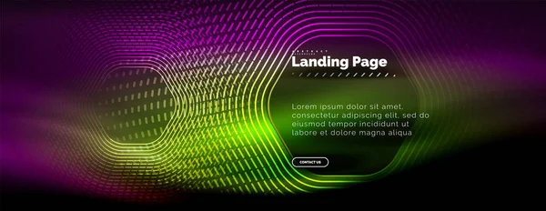 Neón brillantes líneas de forma de hexágono techno, fondo abstracto futurista de alta tecnología, plantilla de landing page — Vector de stock