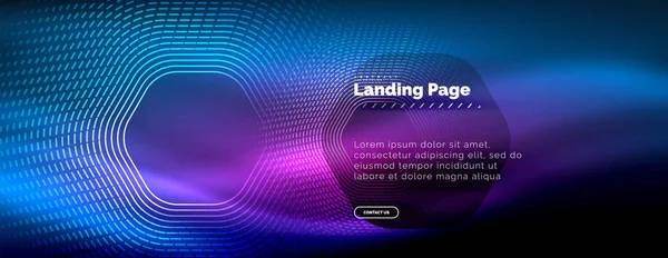 Neon glühende Techno-Sechseck-Formlinien, Hi-Tech futuristischer abstrakter Hintergrund, Landing Page Template — Stockvektor