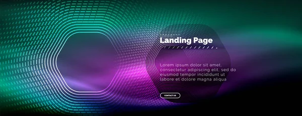 Neon glühende Techno-Sechseck-Formlinien, Hi-Tech futuristischer abstrakter Hintergrund, Landing Page Template — Stockvektor