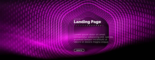 Neon glühende Techno-Sechseck-Formlinien, Hi-Tech futuristischer abstrakter Hintergrund, Landing Page Template — Stockvektor