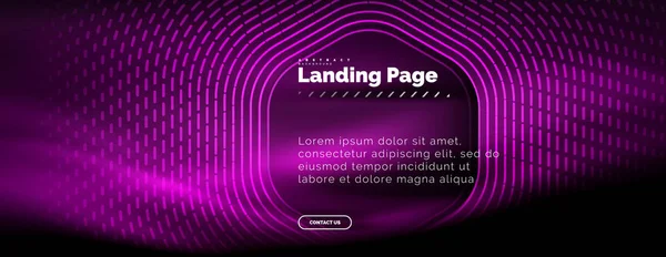 Neon glühende Techno-Sechseck-Formlinien, Hi-Tech futuristischer abstrakter Hintergrund, Landing Page Template — Stockvektor