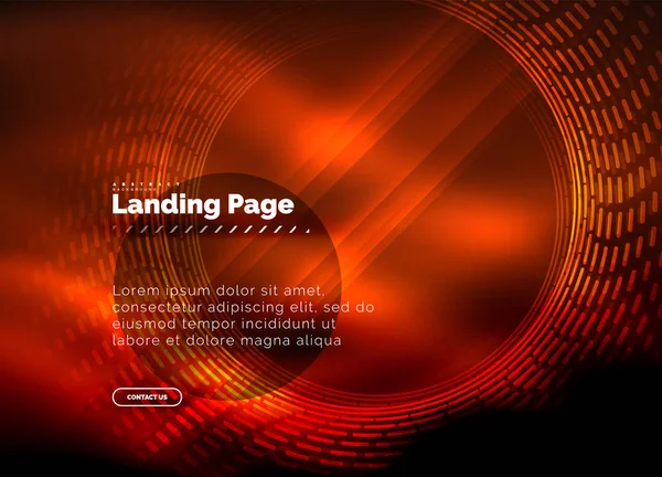 Neon glühende Techno-Linien, Hi-Tech futuristische abstrakte Hintergrundvorlage mit Kreisen, Landing Page Template — Stockvektor