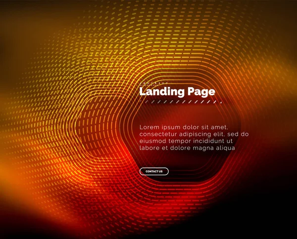 Neon glühende Techno-Sechseck-Formlinien, Hi-Tech futuristischer abstrakter Hintergrund, Landing Page Template — Stockvektor