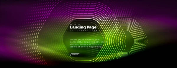 Neon glühende Techno-Sechseck-Formlinien, Hi-Tech futuristischer abstrakter Hintergrund, Landing Page Template — Stockvektor