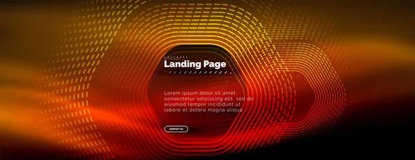 Linhas de forma de hexágono techno brilhante néon, oi-tech futurista fundo abstrato, modelo de landing page —  Vetores de Stock