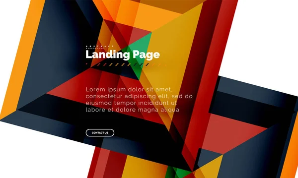 Forma quadrata sfondo geometrico astratto, landing page web design template — Vettoriale Stock