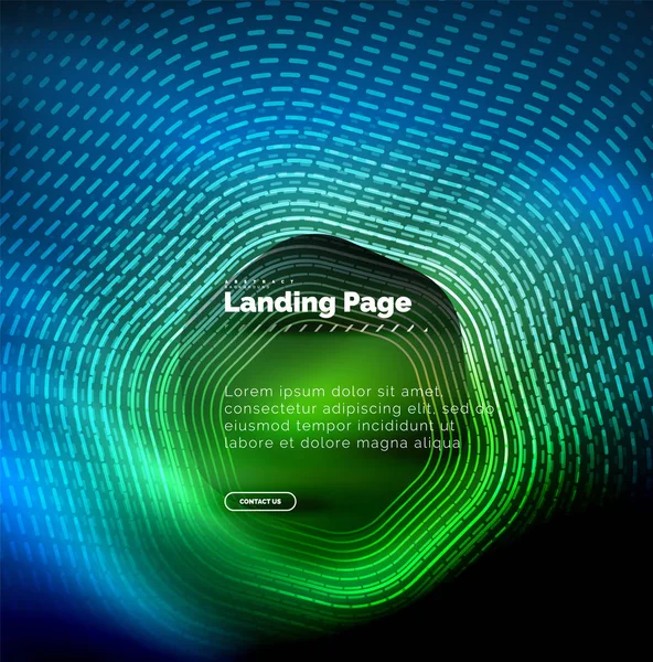 Neón brillantes líneas de forma de hexágono techno, fondo abstracto futurista de alta tecnología, plantilla de landing page — Vector de stock