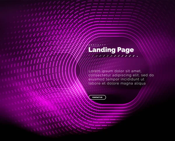 Neon glühende Techno-Sechseck-Formlinien, Hi-Tech futuristischer abstrakter Hintergrund, Landing Page Template — Stockvektor