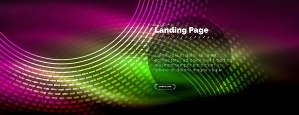 Linhas techno brilhantes néon, oi-tech modelo de fundo abstrato futurista com círculos, modelo de landing page —  Vetores de Stock