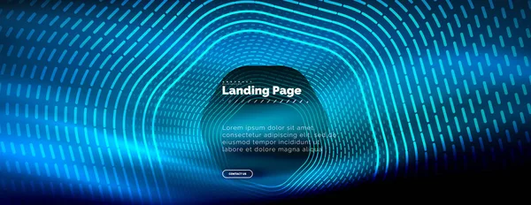 Neon glühende Techno-Sechseck-Formlinien, Hi-Tech futuristischer abstrakter Hintergrund, Landing Page Template — Stockvektor