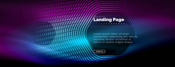 Neón brillantes líneas de forma de hexágono techno, fondo abstracto futurista de alta tecnología, plantilla de landing page — Vector de stock