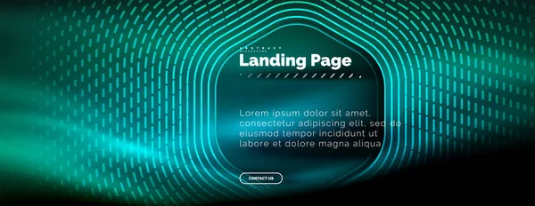 Neon glühende Techno-Sechseck-Formlinien, Hi-Tech futuristischer abstrakter Hintergrund, Landing Page Template — Stockvektor