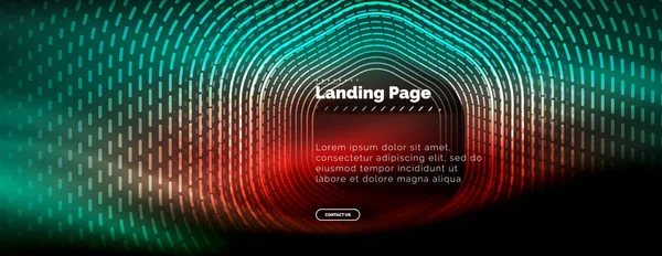 Neon glühende Techno-Sechseck-Formlinien, Hi-Tech futuristischer abstrakter Hintergrund, Landing Page Template — Stockvektor