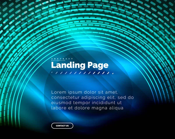 Neon glühende Techno-Linien, Hi-Tech futuristische abstrakte Hintergrundvorlage mit Kreisen, Landing Page Template — Stockvektor