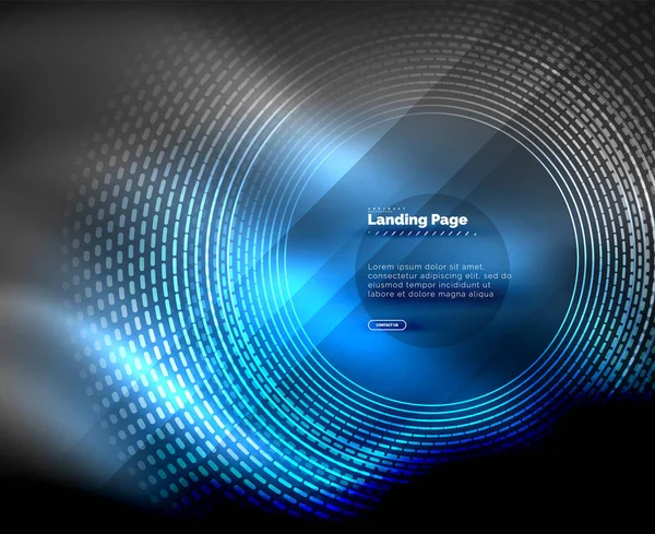 Neón brillantes líneas techno, alta tecnología futurista plantilla de fondo abstracto con círculos, plantilla de landing page — Vector de stock