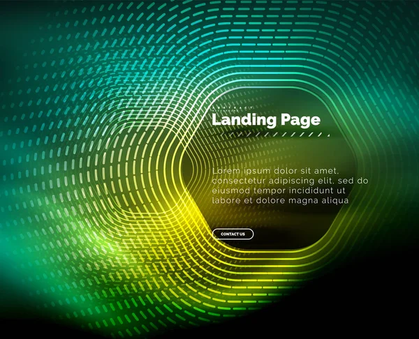 Neon glühende Techno-Sechseck-Formlinien, Hi-Tech futuristischer abstrakter Hintergrund, Landing Page Template — Stockvektor