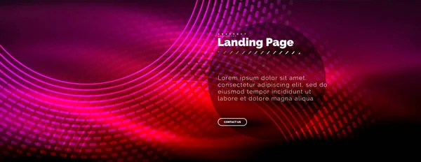 Linhas techno brilhantes néon, oi-tech modelo de fundo abstrato futurista com círculos, modelo de landing page — Vetor de Stock