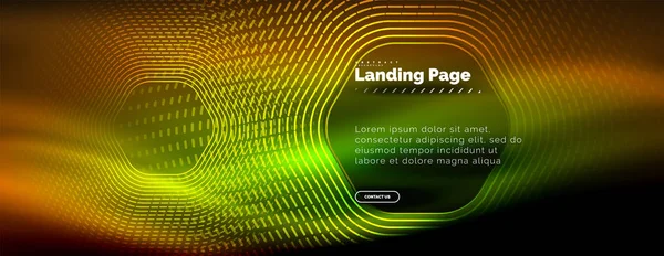 Neón brillantes líneas de forma de hexágono techno, fondo abstracto futurista de alta tecnología, plantilla de landing page — Vector de stock