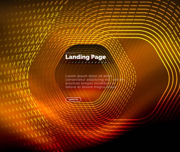 Neon glühende Techno-Sechseck-Formlinien, Hi-Tech futuristischer abstrakter Hintergrund, Landing Page Template — Stockvektor