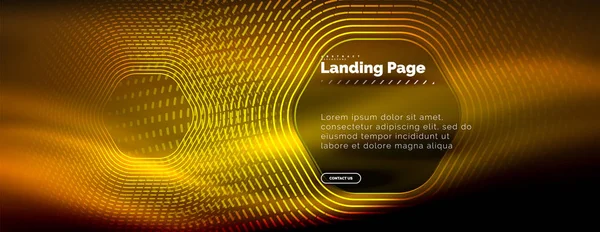 Neon glühende Techno-Sechseck-Formlinien, Hi-Tech futuristischer abstrakter Hintergrund, Landing Page Template — Stockvektor