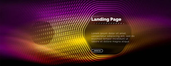 Neón brillantes líneas de forma de hexágono techno, fondo abstracto futurista de alta tecnología, plantilla de landing page — Vector de stock