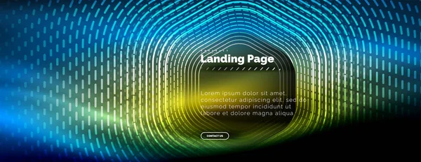 Neon glühende Techno-Sechseck-Formlinien, Hi-Tech futuristischer abstrakter Hintergrund, Landing Page Template — Stockvektor