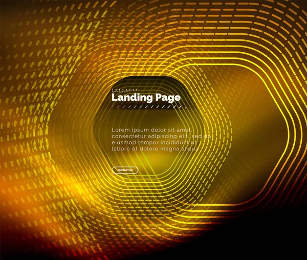 ネオン輝くテクノ六角形線、ハイテク未来的な抽象的な背景、ランディング ページ テンプレート — ストックベクタ