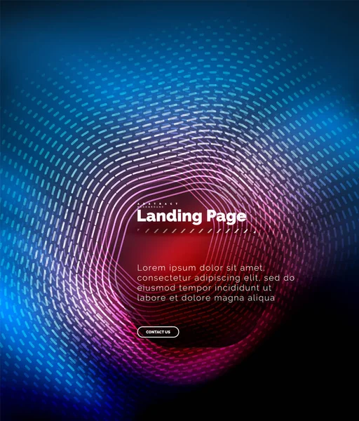 Neon glühende Techno-Sechseck-Formlinien, Hi-Tech futuristischer abstrakter Hintergrund, Landing Page Template — Stockvektor