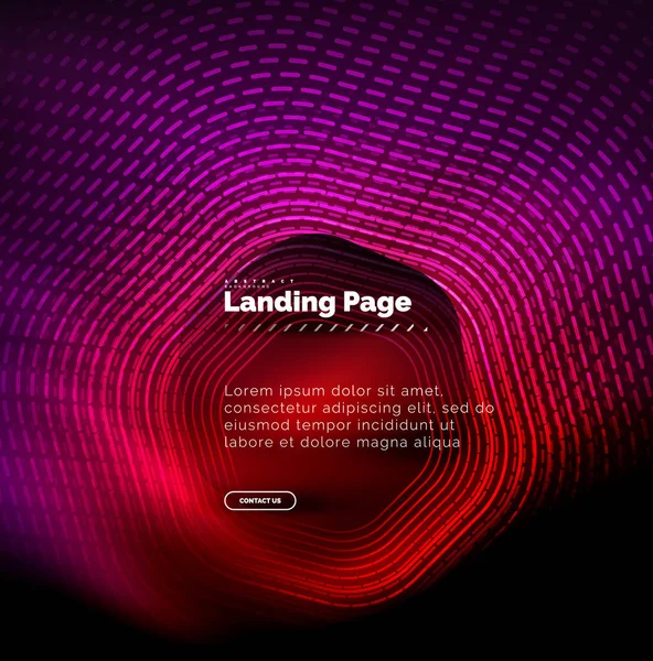 Neon glühende Techno-Sechseck-Formlinien, Hi-Tech futuristischer abstrakter Hintergrund, Landing Page Template — Stockvektor